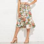 Shein Floral Print Button Detail Ruffle Hem Skirt
