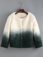 Shein Green White Ombre Round Neck Crop Coat