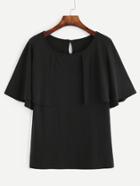 Shein Black Keyhole Back Cape Decoration T-shirt