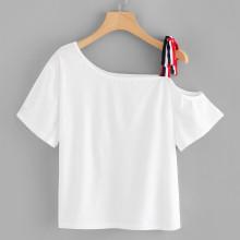 Shein Striped Tape One Shoulder Tee