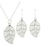 Shein Costume Silver Plated Simple Leaf Necklace Earrings Set