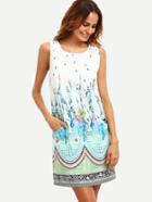 Shein Multicolor Print Pocket Sleeveless Shift Dress