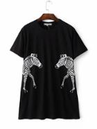 Shein Black Round Neck Zebra Printed T-shirt