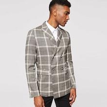 Shein Men Button & Pocket Front Plaid Blazer