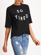 Shein Black Dip Hem Dropped Shoulder Seam Letters Print T-shirt