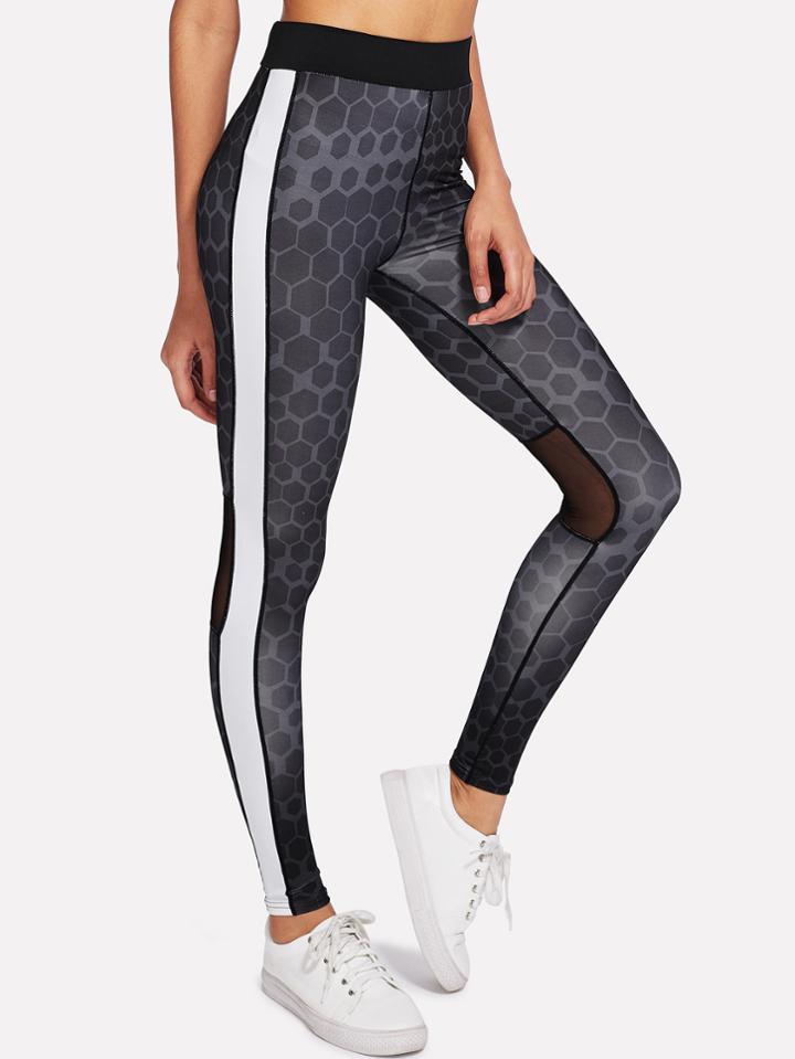Shein Mesh Panel Geo Print Leggings