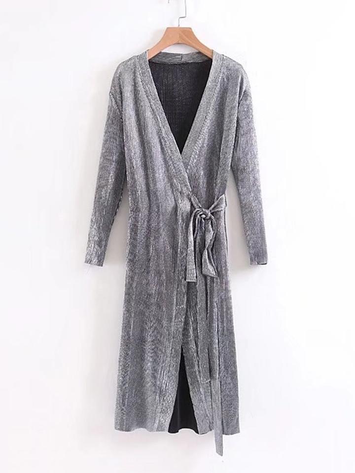 Shein Pleated Self Tie Wrap Dress