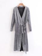 Shein Pleated Self Tie Wrap Dress