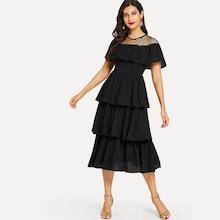 Shein Geo Cut Out Yoke Keyhole Back Layered Dress