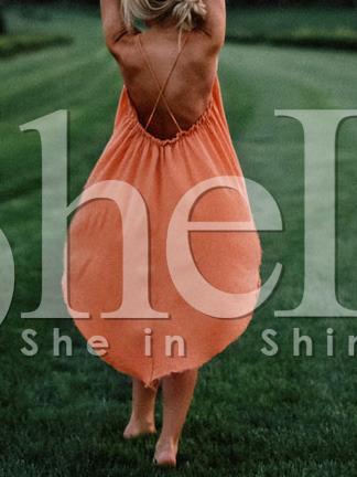 Shein Orange Spaghetti Strap Backless Irregular Dress
