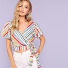 Shein Knotted Striped Wrap Top
