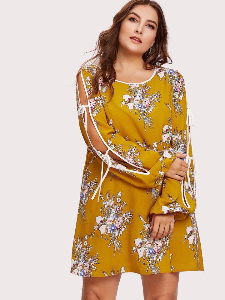 Shein Contrast Binding Tied Split Sleeve Dress