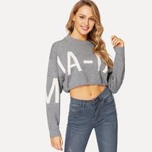Shein Drop Shoulder Crop Letter Sweater