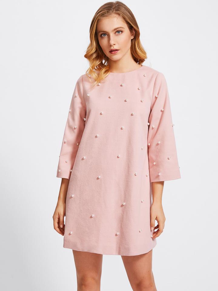 Shein Pearl Embellished Tunic Dress