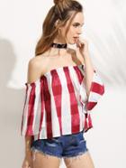 Shein Red Checkerboard Off The Shoulder Blouse