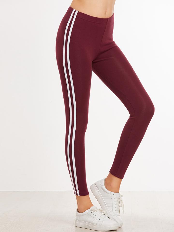 Shein Burgundy Striped Side Leggings