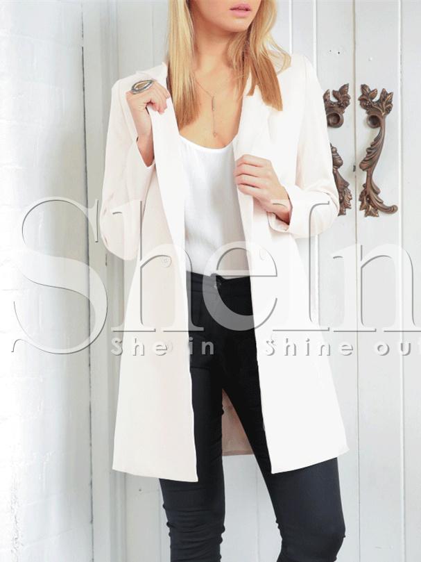 Shein Beige Long Sleeve Lapel Coat