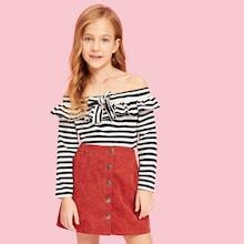 Shein Girls Knot Striped Tee