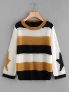 Shein Star Pattern Wide Striped Loose Knit Jumper