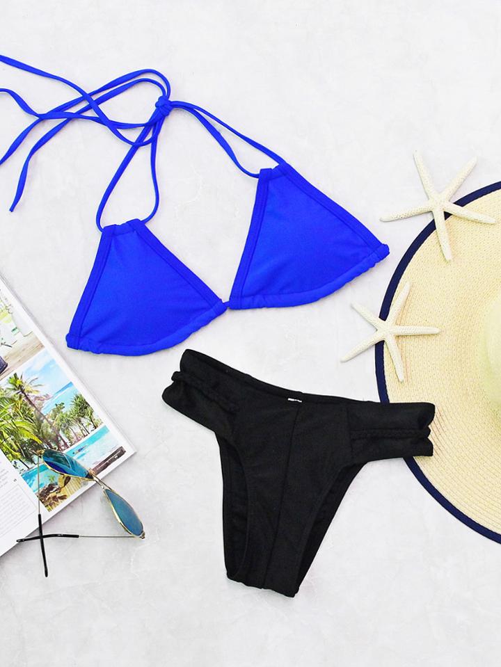 Shein Two Tone Braided Detail Mix & Match Bikini Set