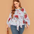 Shein Plus Mixed Print Knot Top