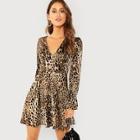 Shein Leopard Print  Flounce Sleeve Fit & Flare Dress