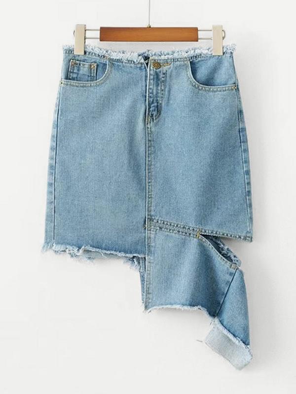 Shein Frayed Trim Asymmetrical Denim Skirt