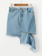 Shein Frayed Trim Asymmetrical Denim Skirt