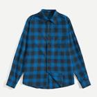 Shein Men Button Up Curved Hem Plaid Shirt