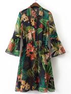 Shein Tropical Print Bell Sleeve Shirt Dress