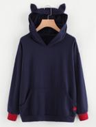 Shein Contrast Ribbed Cuff Heart Embroidered Hoodie