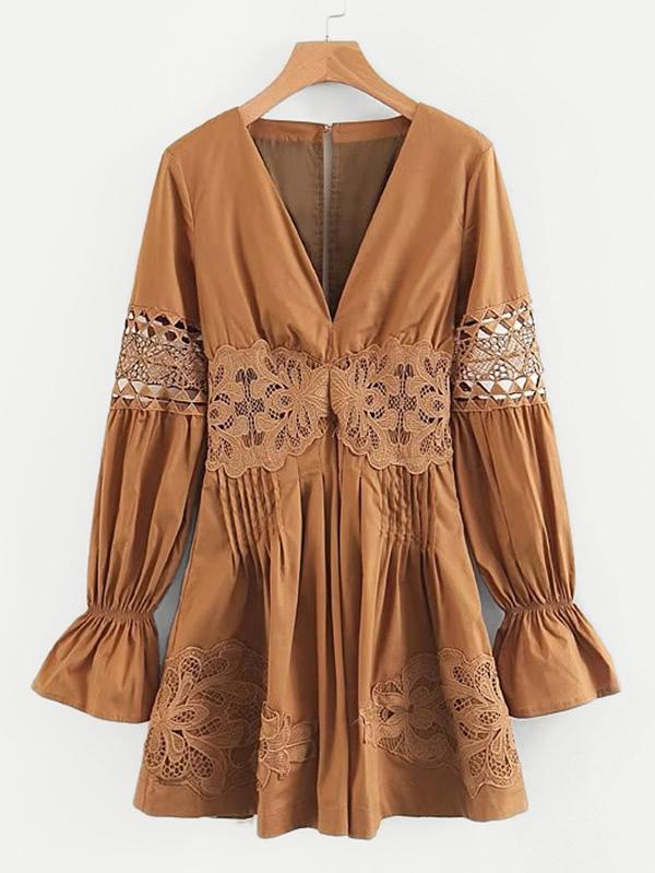 Shein Lace Crochet Insert Pleated Dress