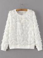 Shein White Round Neck Hairy Detail Sweatshirt