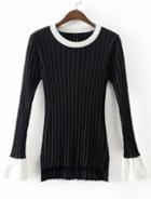 Shein Black Ribbed Bell Sleeve High Low Sweater
