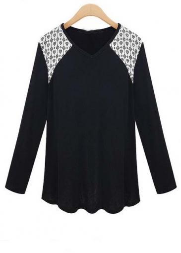 Rosewe All Match Long Sleeve V Neck Patchwork T Shirts
