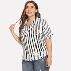 Shein Plus Roll Up Sleeve Striped Blouse