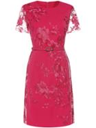 Shein Hot Pink Embroidered Belted Sheath Dress