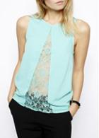 Rosewe Charming Lace Splicing Round Neck Green T Shirt