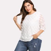 Shein Plus Allover Embroidered Circle Applique Blouse