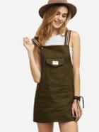 Shein Army Green Denim Pinafore Dress With Pocket