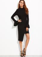Shein Black Open Back Bell Cuff Asymmetric Wrap Dress