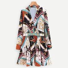 Shein Chain Print Pleated Hem Dress