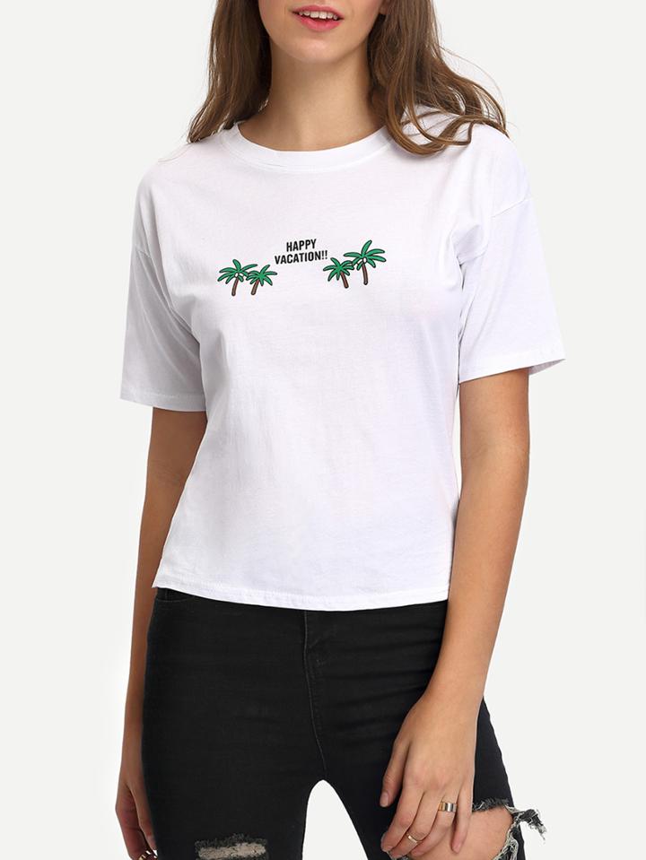 Shein Coconut Tree Print High Low T-shirt