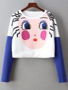 Shein Multicolor Round Neck Beauty Print Crop Sweatshirt