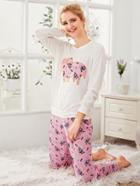 Shein Elephant Embroidered Pullover & Pants Pj Set