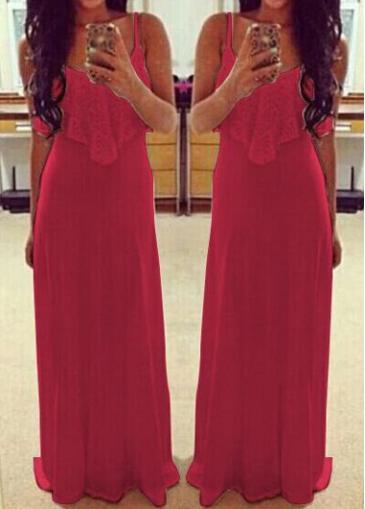 Rosewe Ruffle Decorated Red Spaghetti Strap Maxi Dress