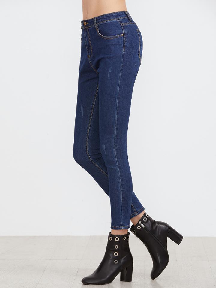 Shein Dark Blue Skinny Ankle Jeans