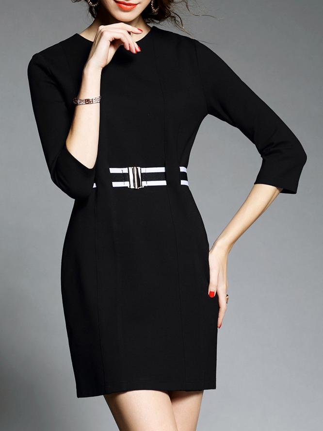 Shein Black Crew Neck Belted Sheath Dress