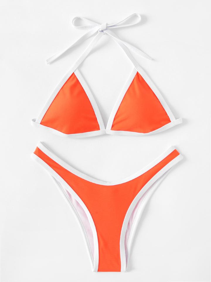 Shein Contrast Piping High Leg Bikini Set