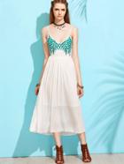 Shein White Branch Leaf Embroidered Tie Back Cami Dress